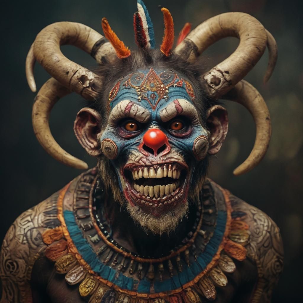 Ethereal Zombie Monkey Creature Adorned with Ancient Aborigi...