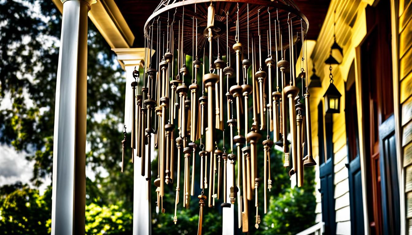 Surreal Wind Chimes Made of Skeleton Keys on a Front Porch