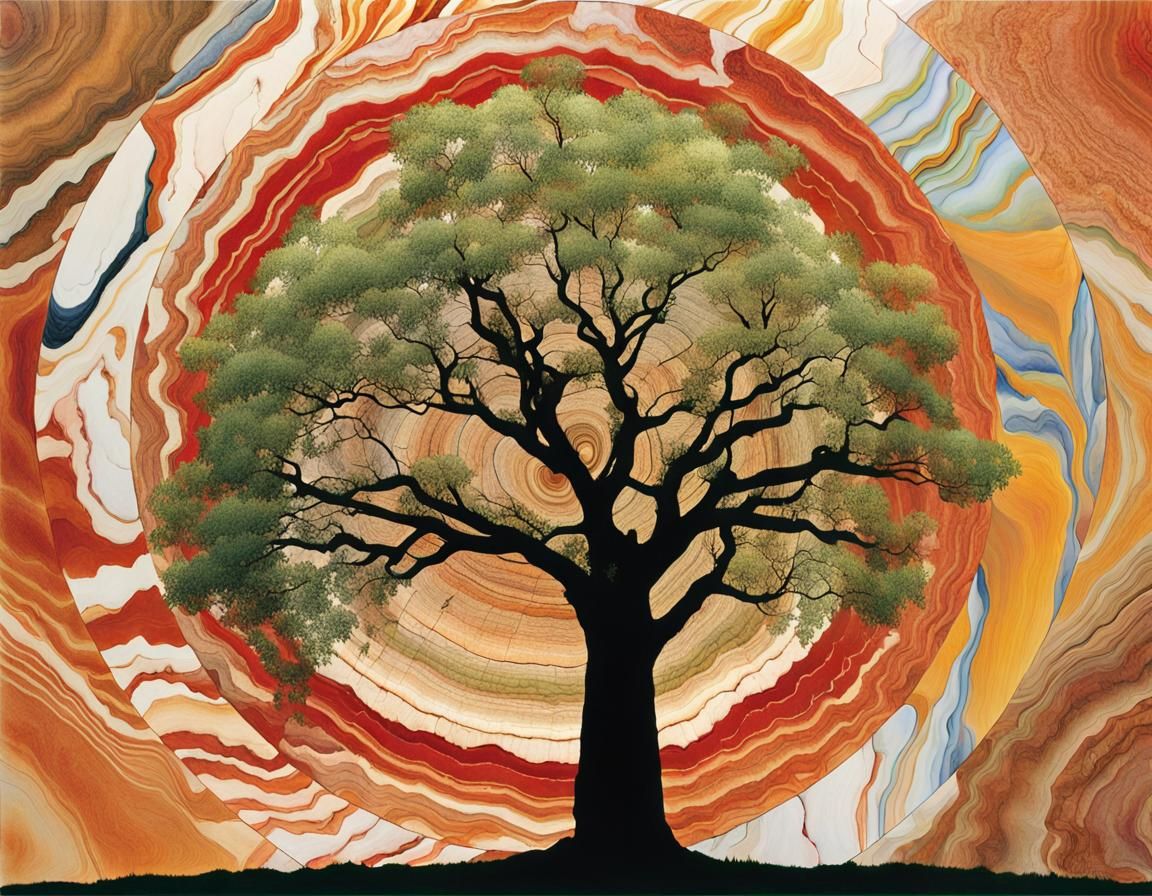 Intricate Geological Cross-Section of an Apple Tree in Radia...