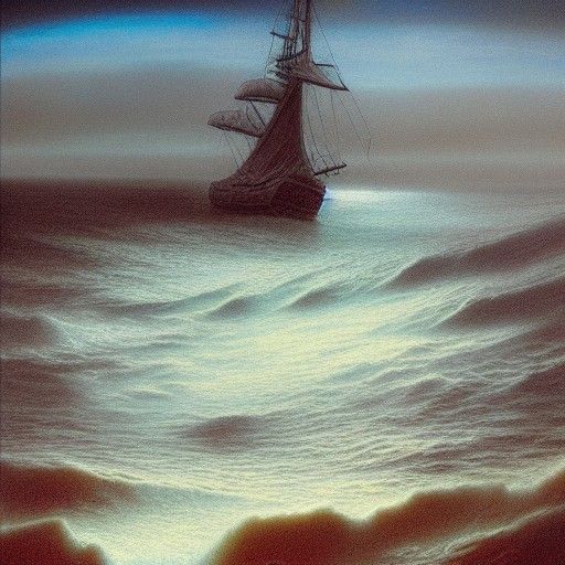 Cyberpunk Pre-Raphaelite Seascape in Pastel Hues