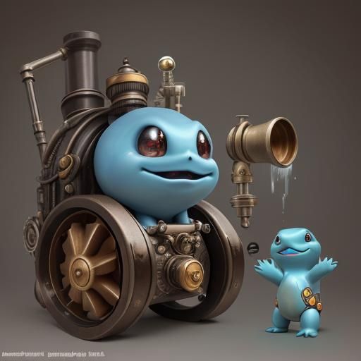 Steampunk Squirtle with Elegant Cogwork Engine