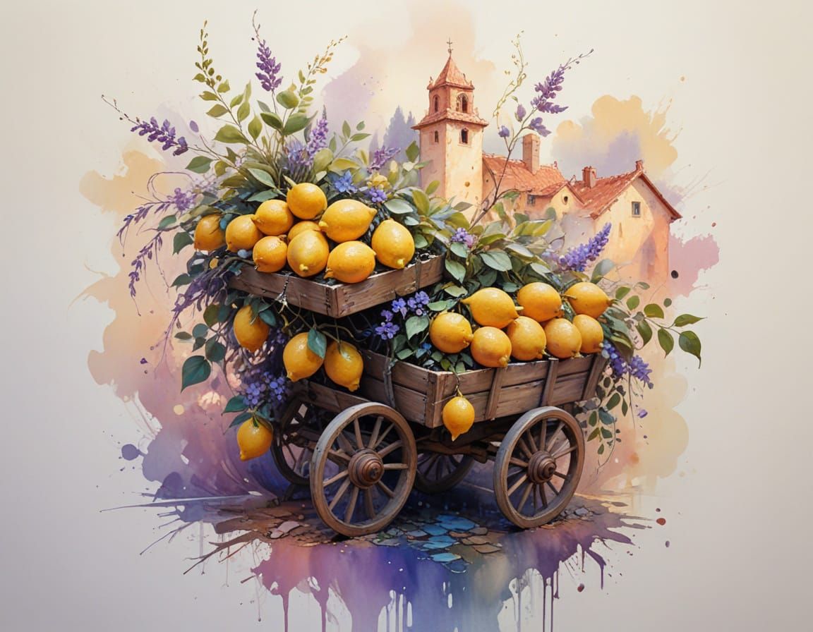 Tuscan Village Square in Watercolour Style