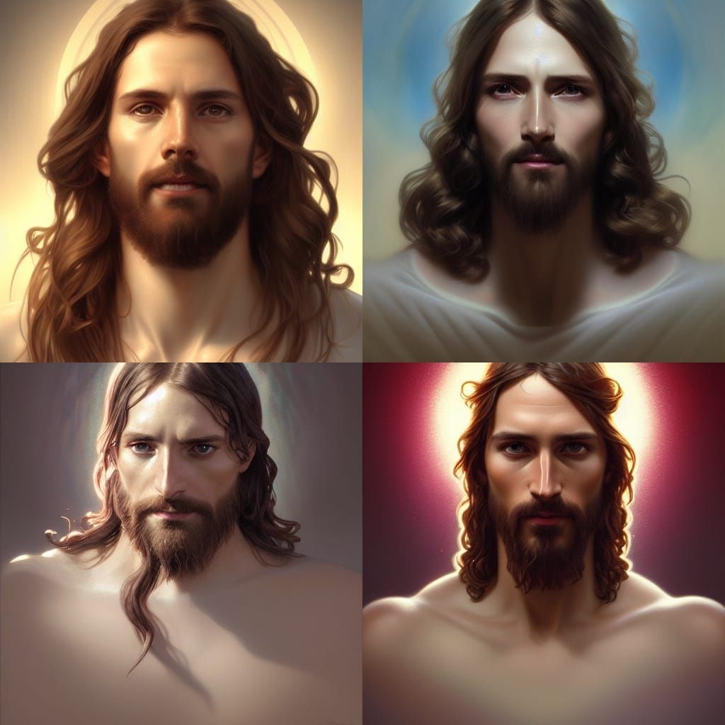 Surreal Jesus Christ Portrait in Triadic Colors