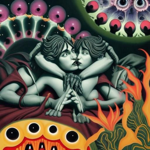 Gothic Vampires in a Dark Love Cave Scene