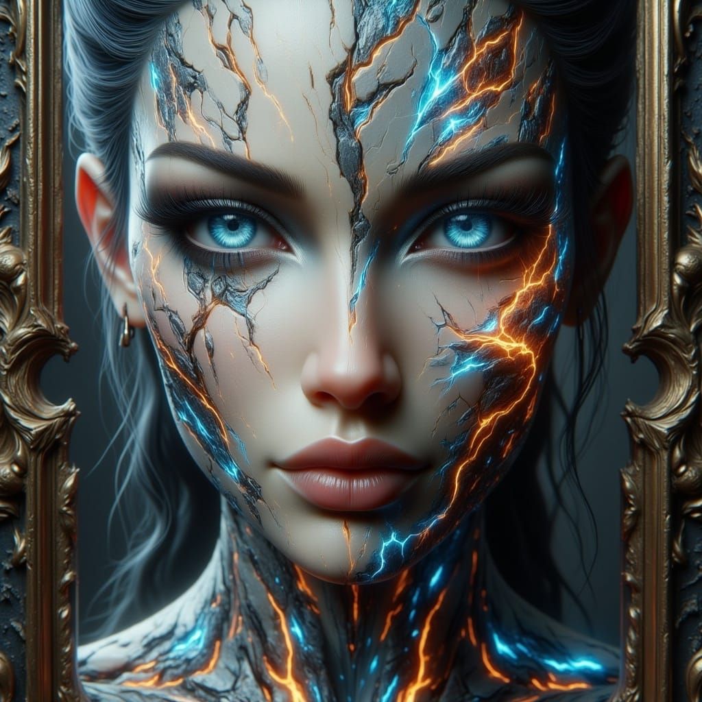 Symmetrically Divided Female Portrait in Art Nouveau Style