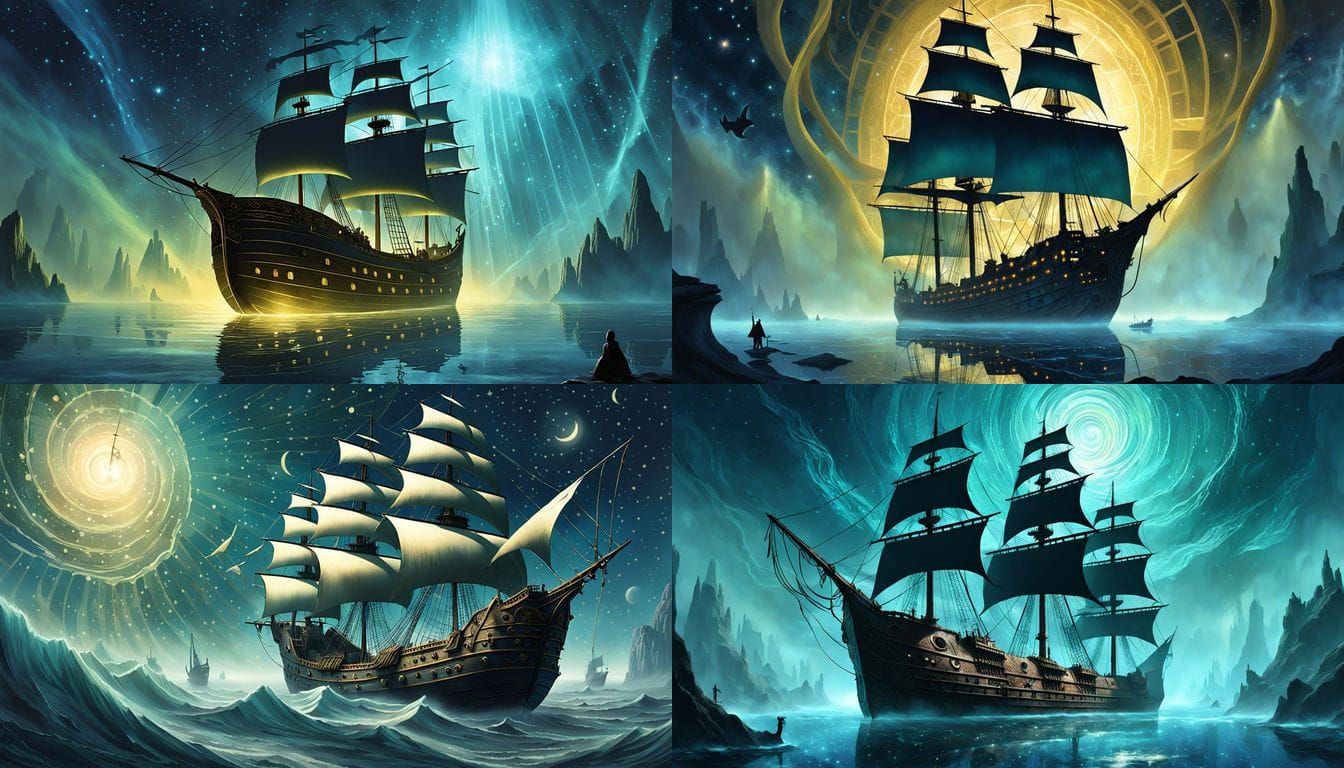 Spectral Galleon Captain in Cosmic Sea, Digital Matte Painti...