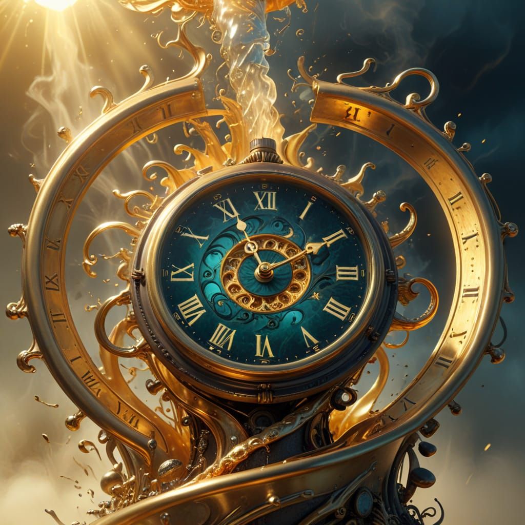 Surreal Melting Clock in Golden Light