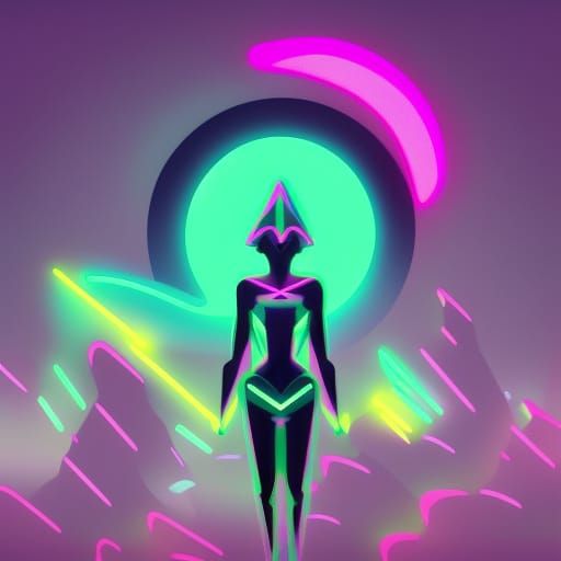 Glowing Cybernetic Creature in Neon Synthwave Style