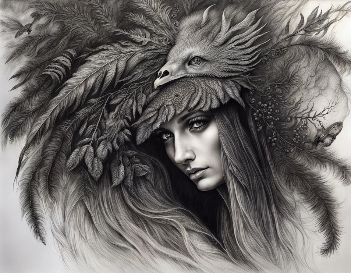 Australian Tonalism Girl Portrait in Charcoal and Cryptid Ta...