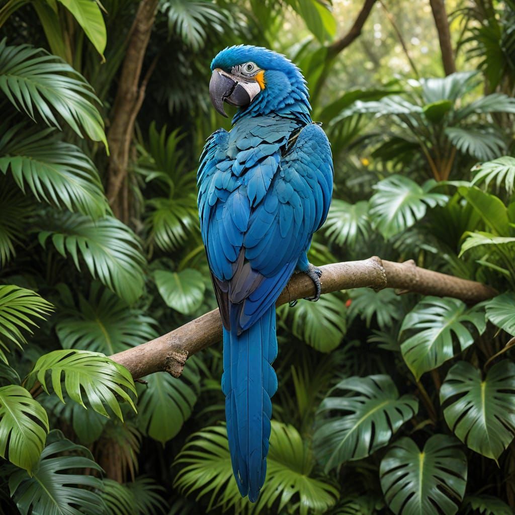Vibrant Tropical Blue Macaw Perches in Paradise