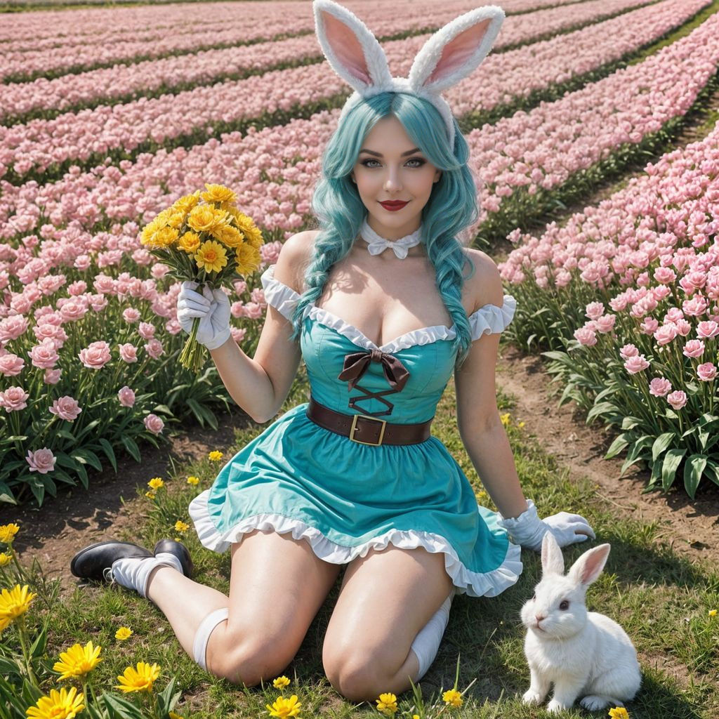 Vibrant Easter Bunny Cosplay in a Floral Wonderland