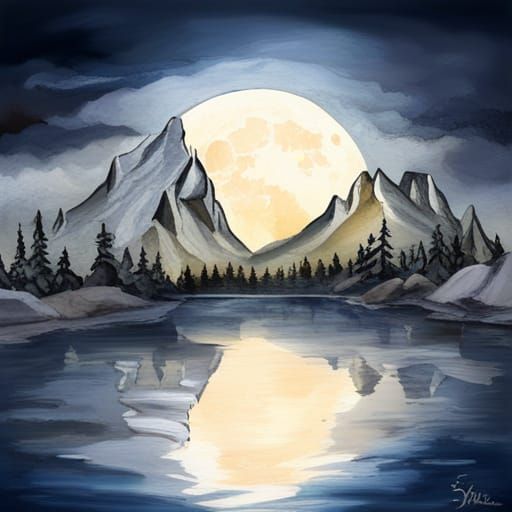 Ethereal Full Moon Illuminates a Frozen Fantasy Realm