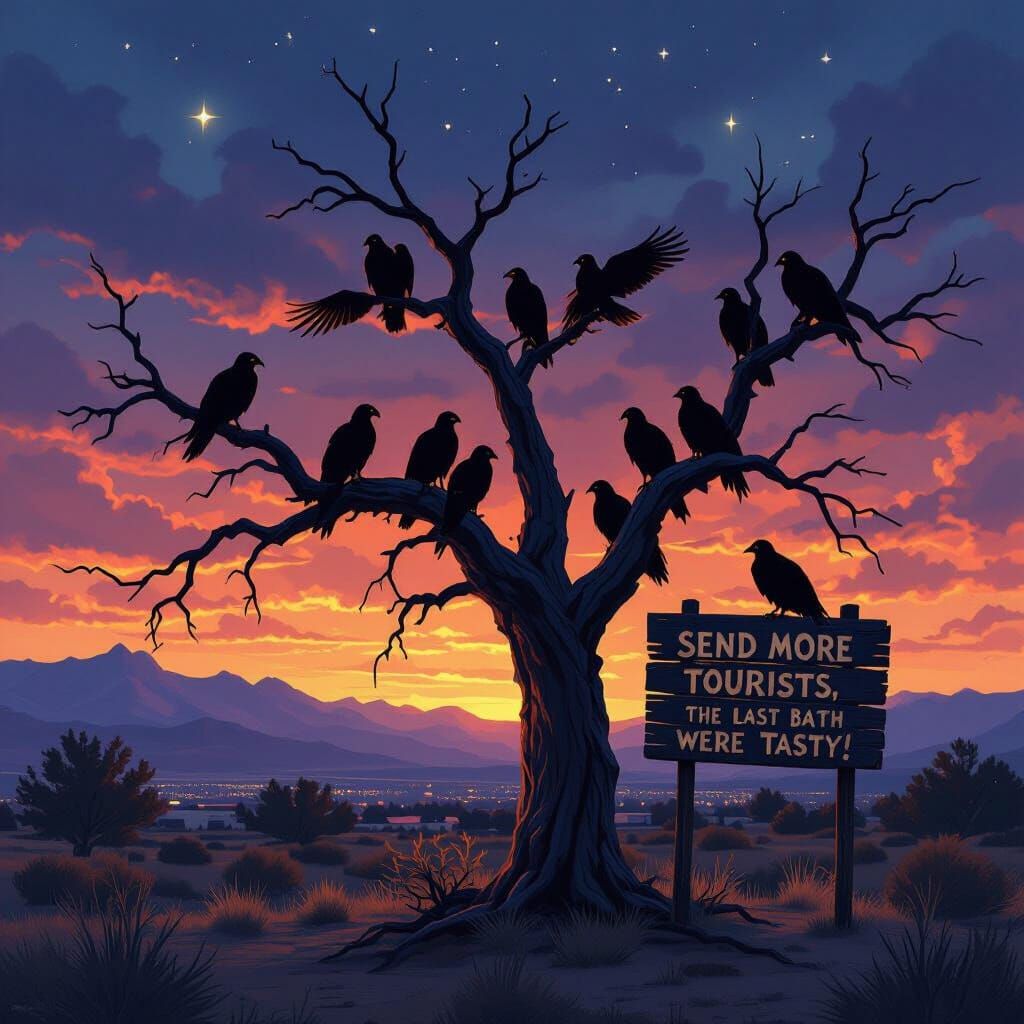 Buzzards Roosting in Dead Tree at Dusk