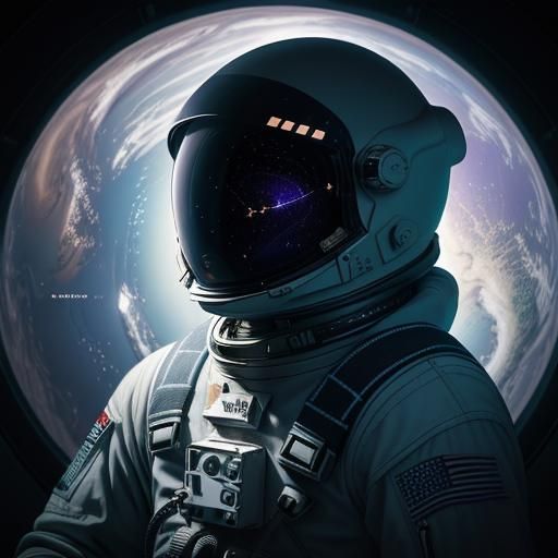 Ethereal Astronaut Drifts Above Cosmic Horizon