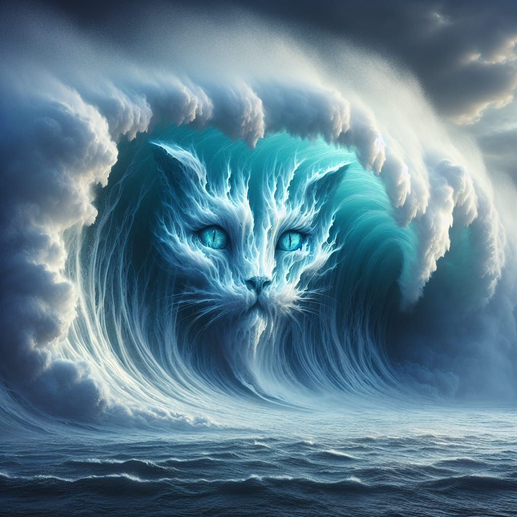Ethereal Wave Cat: Mysterious Feline Form in Turbulent Seasc...