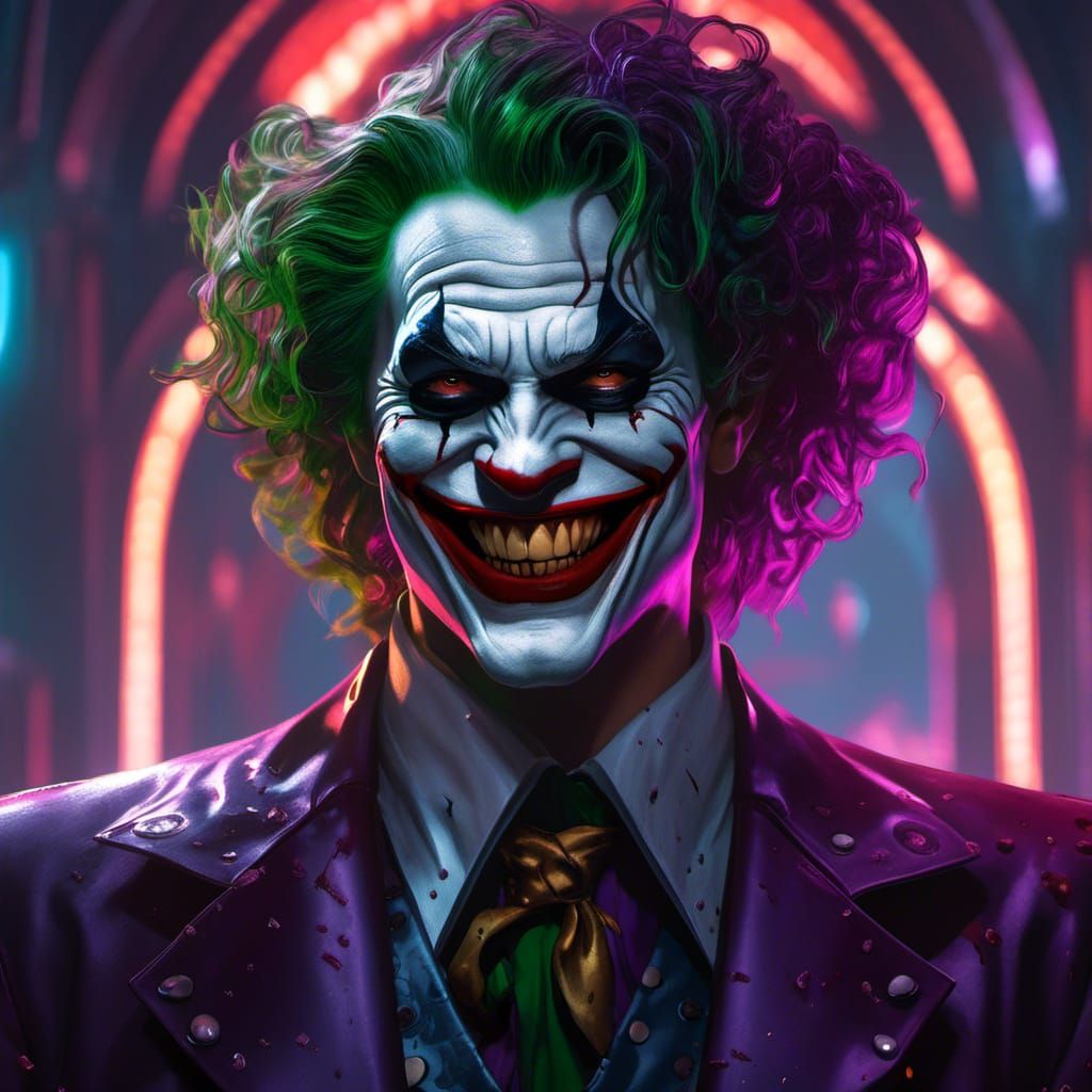 Chaotic Joker's Macabre Grin in Surreal Alien Biopunk