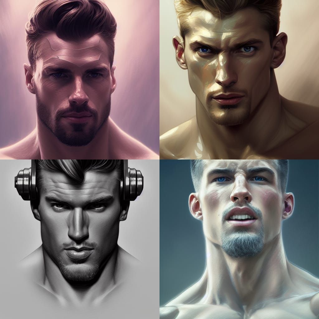 Muscular Male Portrait in Triadic Colors