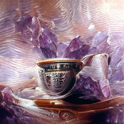 Lavender-Hued Amethyst Tea Cup with Diamond-Inlaid Oil Paint...