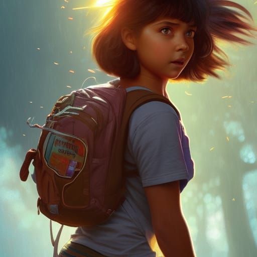 Dora the Explorer in Vibrant Triadic Colors