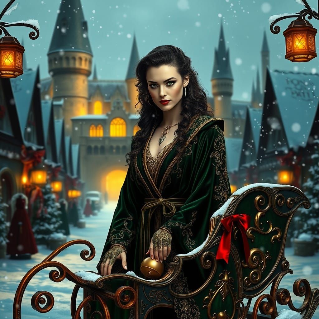 Dark Elf Sorceress Enchants Hogwarts Winter Wonderland