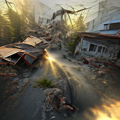 Cyberpunk Apocalypse in a Ruined Cityscape