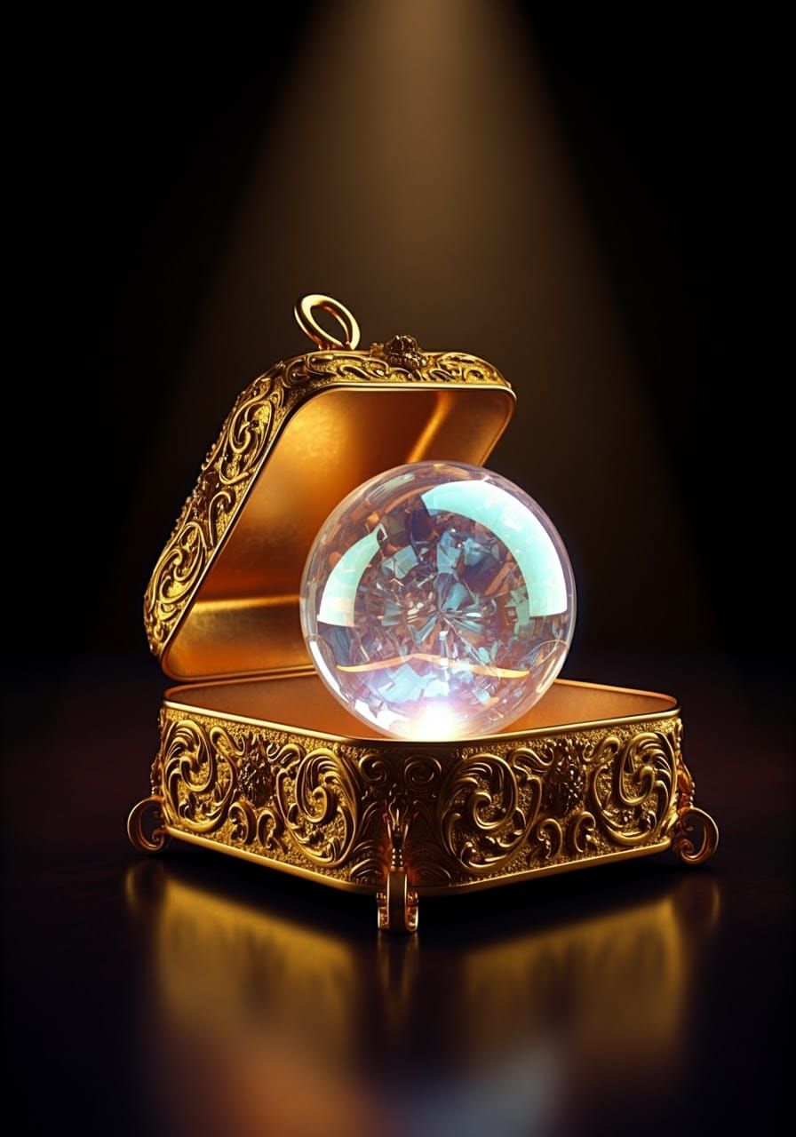 Ornate Jewel-Encrusted Box with Iridescent Glass Sphere