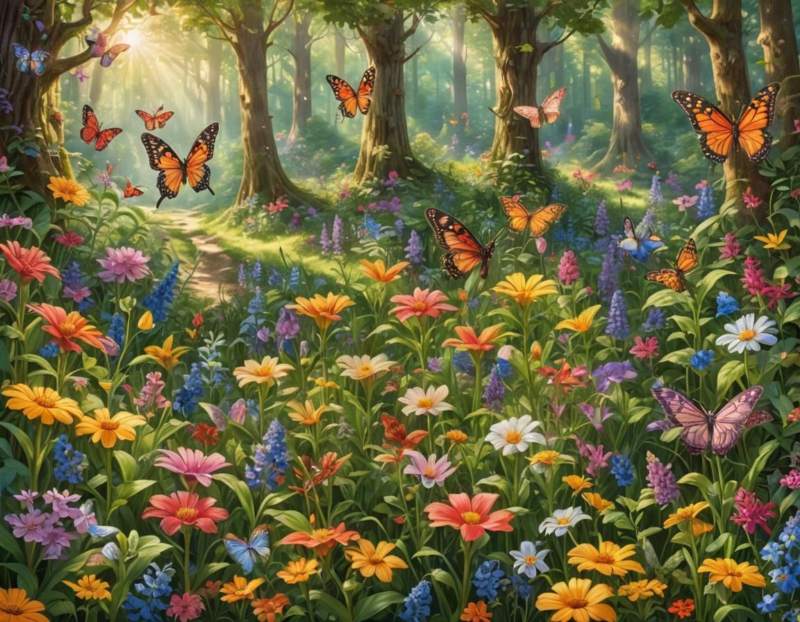 Enchanted Woodland Meadow with Whimsical Fairies
