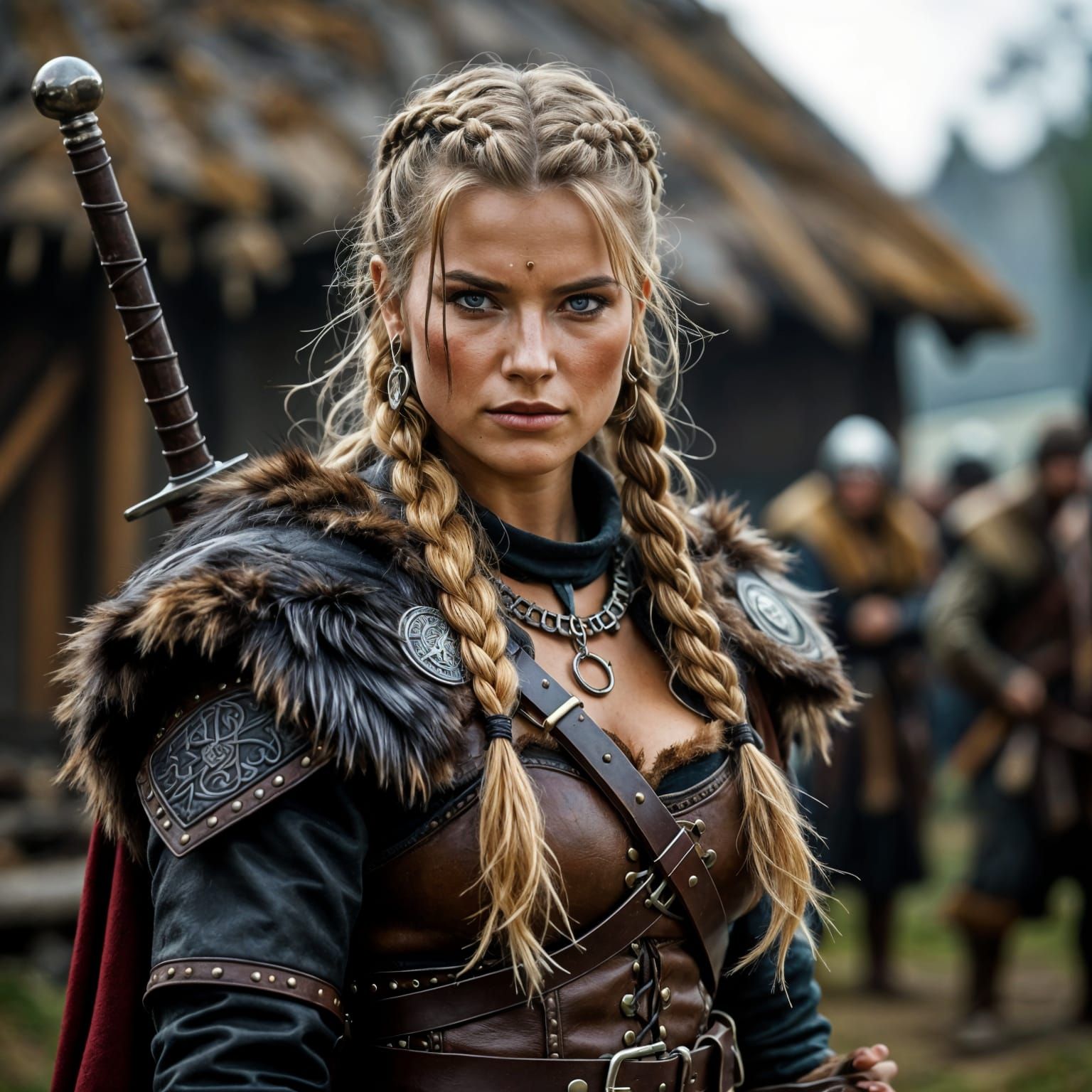 Fierce Viking Warrior Woman in Leather Armor