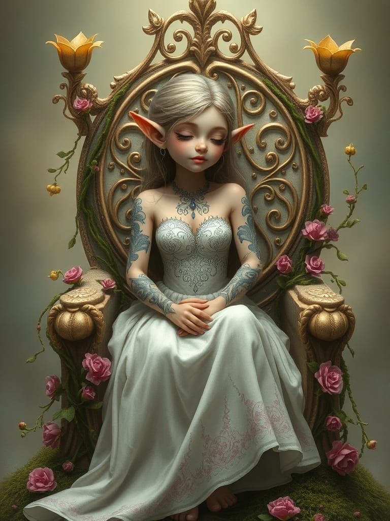 Whimsical Elf Queen of Floral Throne