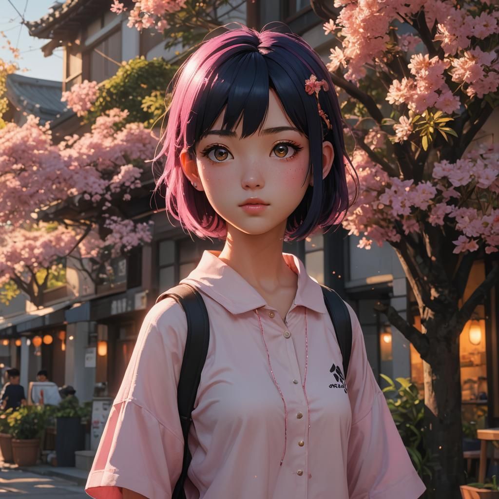 Girl Captured in Golden Hour Aesthetic as 3D Anime Concept A...