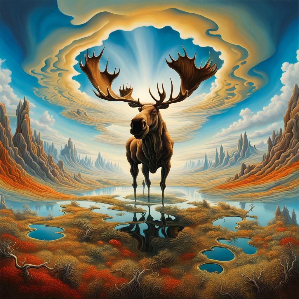 Surreal Moose in a Whirling Vortex of Color