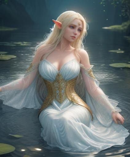 Ethereal Moonlit Princess in Luminous White Gown