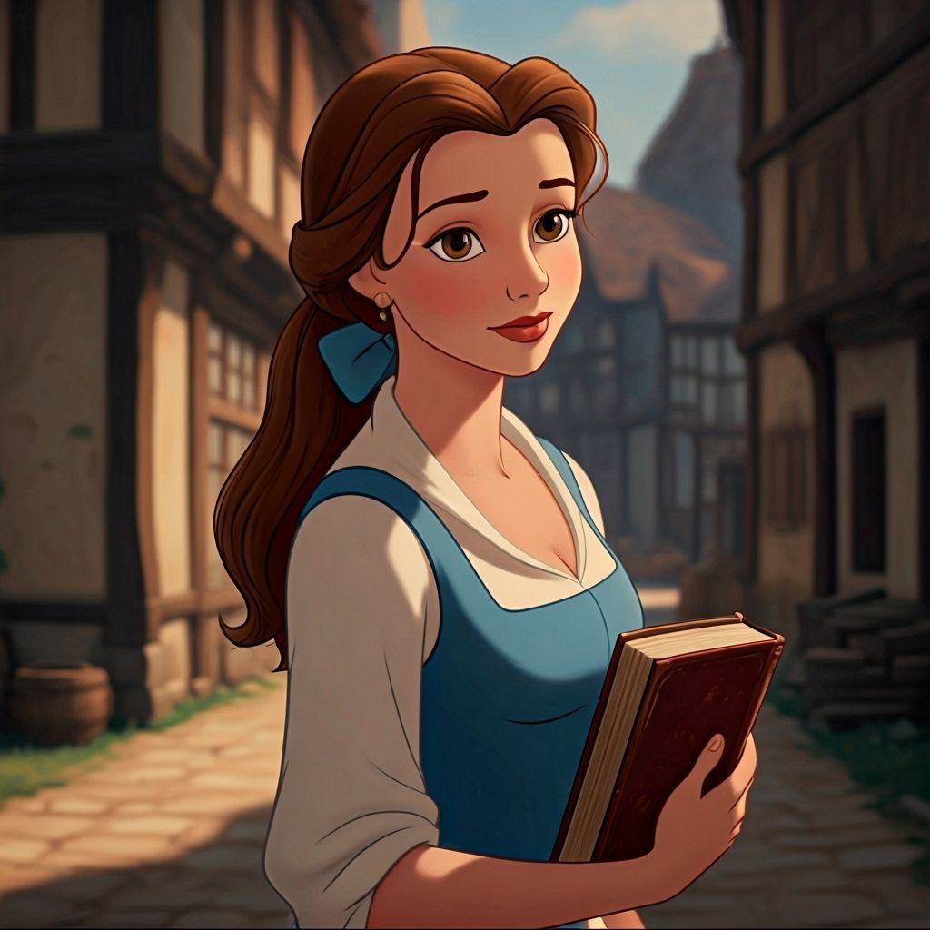 Disney Belle in 1700s Dress Holding a Book