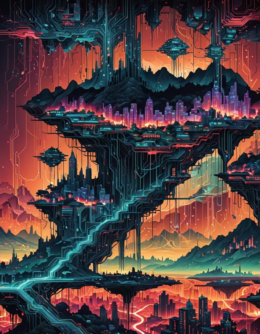 Surreal Neo-Futuristic Landscape in Glitched Detail