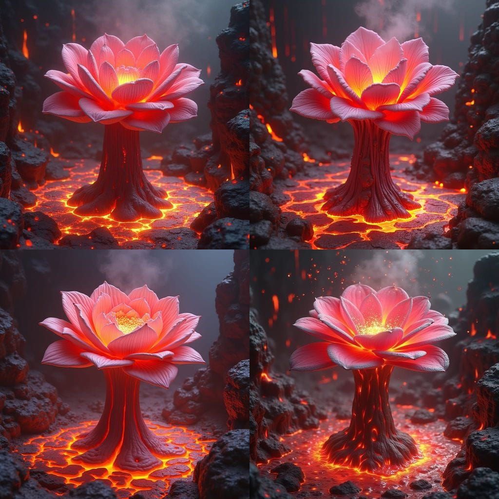 Dazzling Lava World with Radiant Pink Flower Forcefield