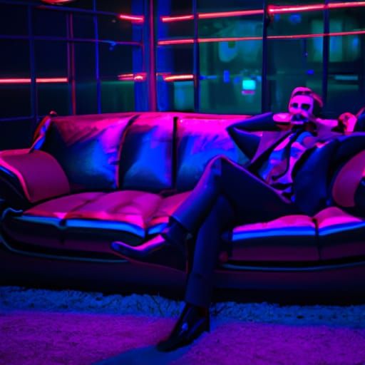 CEO in Cyberpunk Neon Ambiance