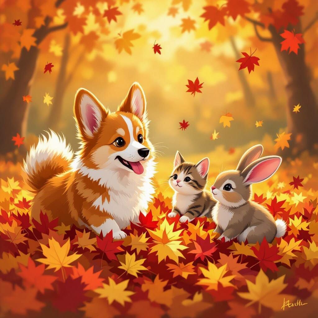 Adorable Animals Play in Autumn Leaves