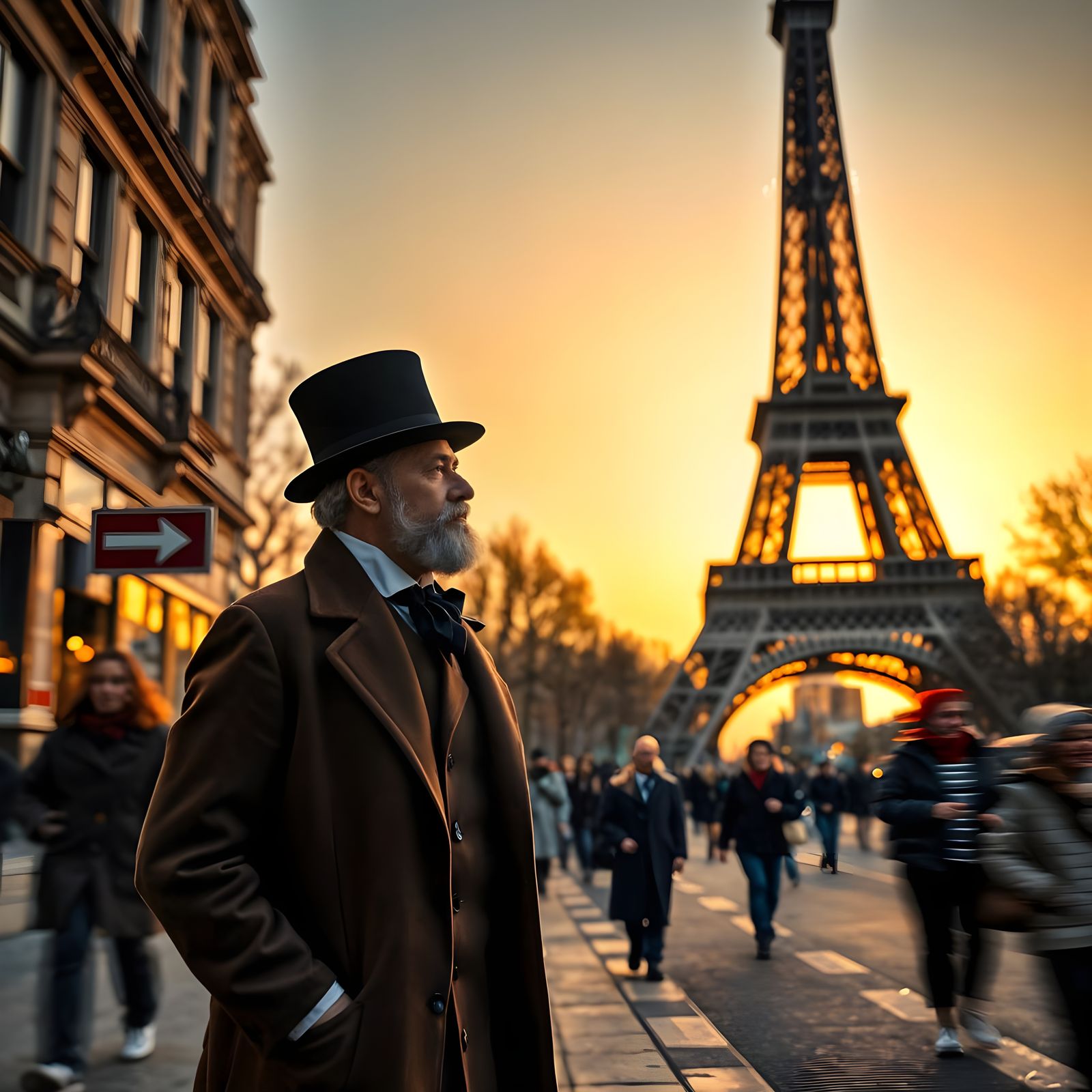 Gustave Eiffel Admires His Masterpiece in 19th-Century Paris