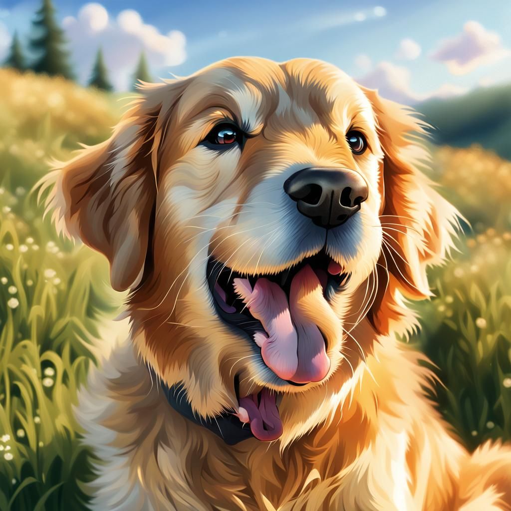 Cute Golden Retriever Manga Portrait
