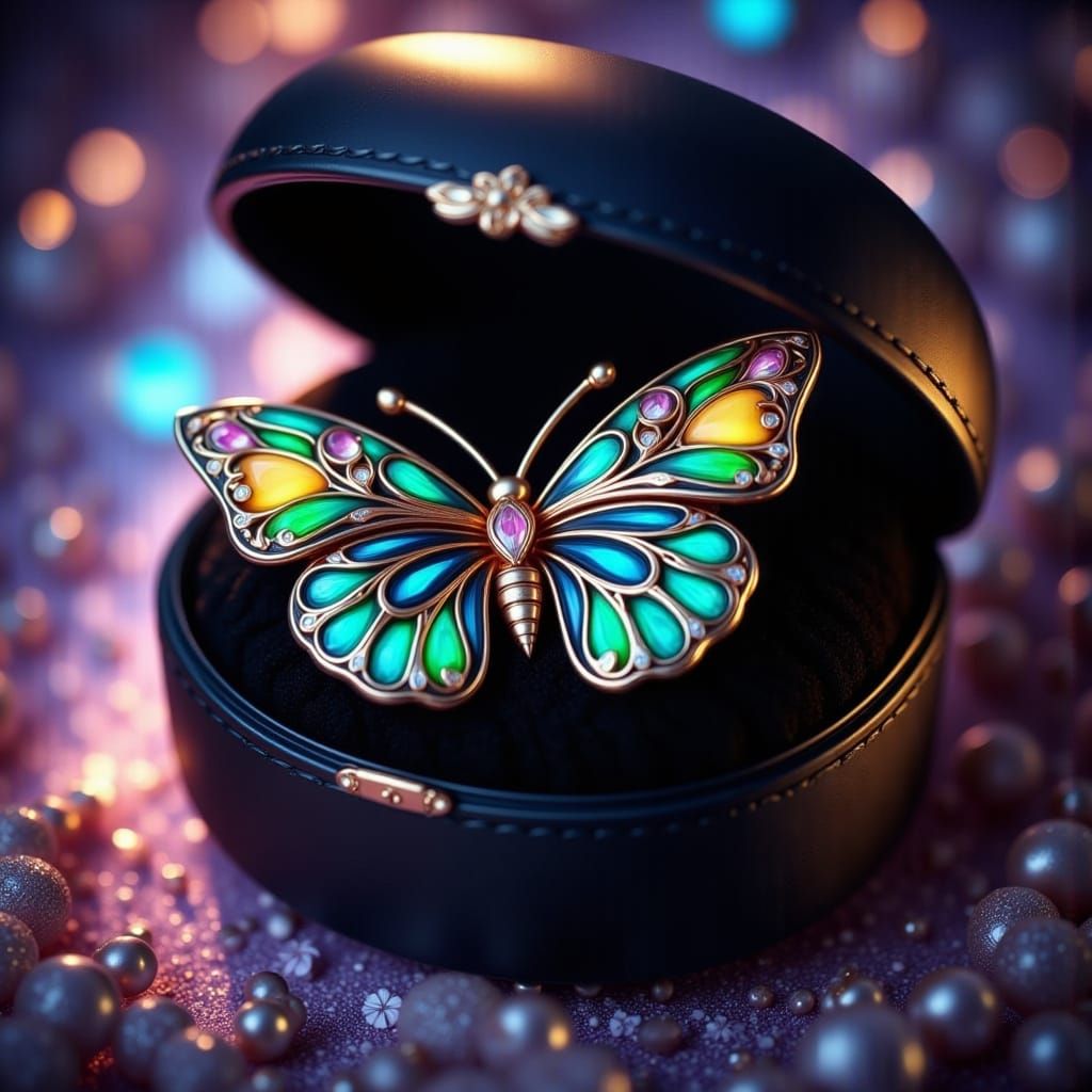 Luxurious Butterfly Pin in Hyperrealistic Style