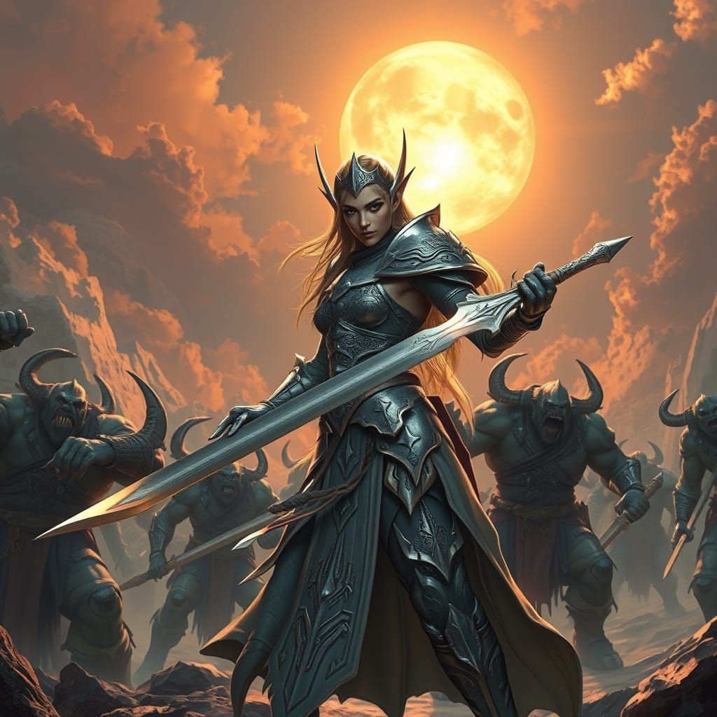 Elf Warrior Battles Orcs in Splash Screen Art