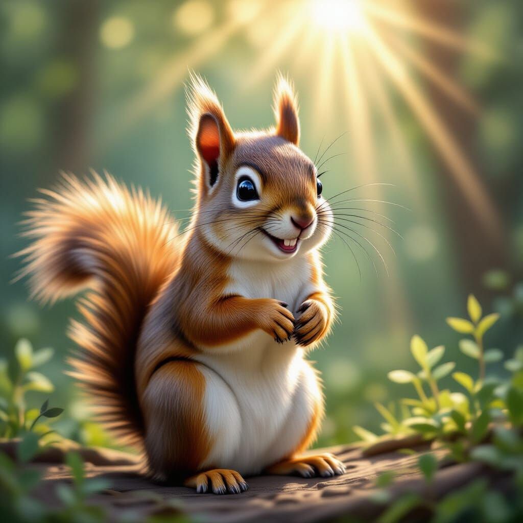 Whimsical Squirrel Bathed in Sunshine Rays