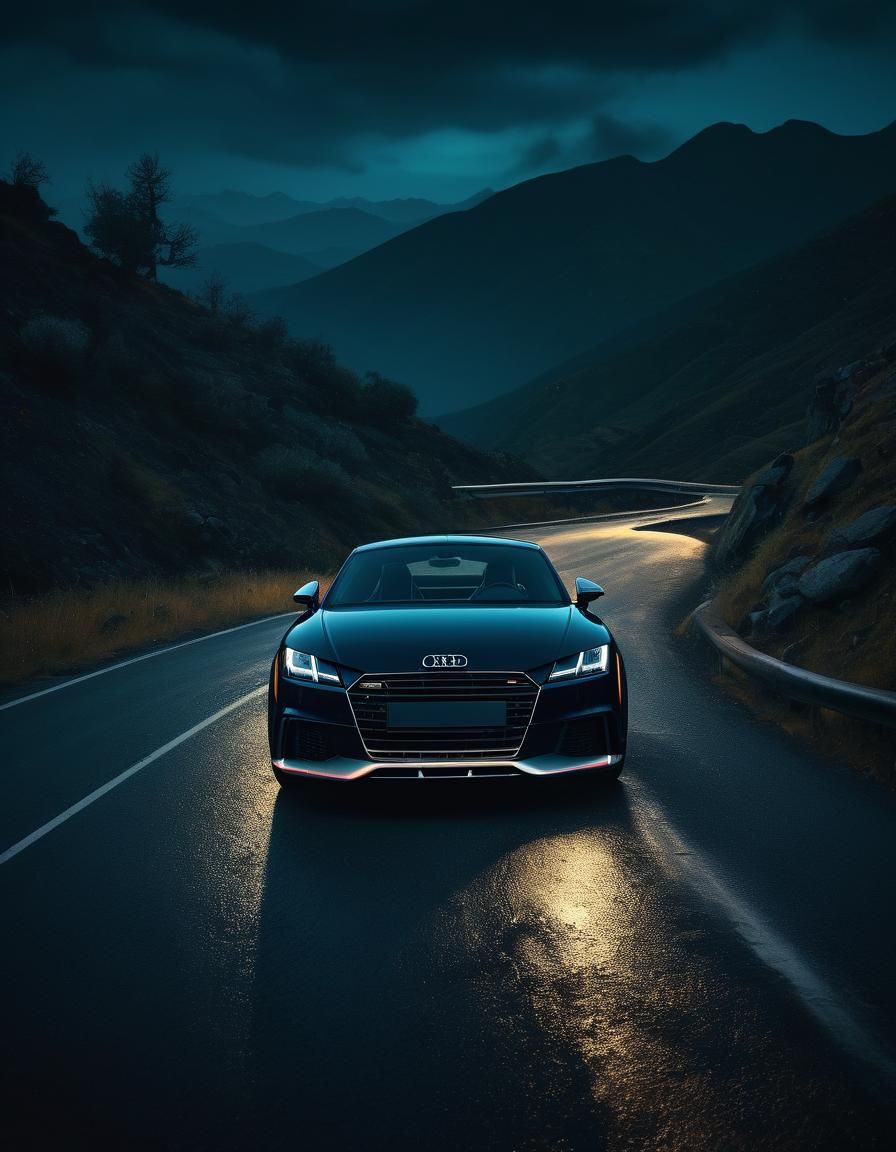 Cinematic Audi TT on a Winding Mountain Road at Night