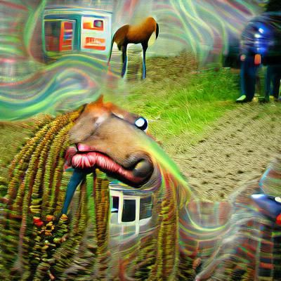 Surreal Equine Scene in Psychedelic Colors