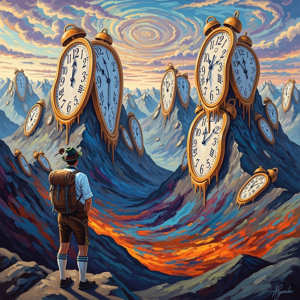 Surreal Swiss Alps With Melting Clocks in Neo-Impressionist ...