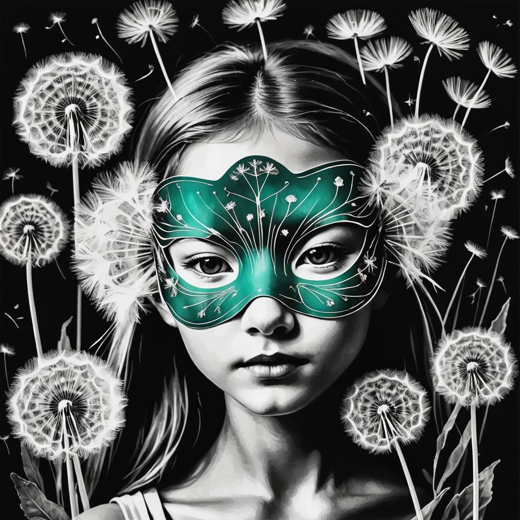 Kids drawing,  dandelion mask,  photogrm rayograph, solariza...