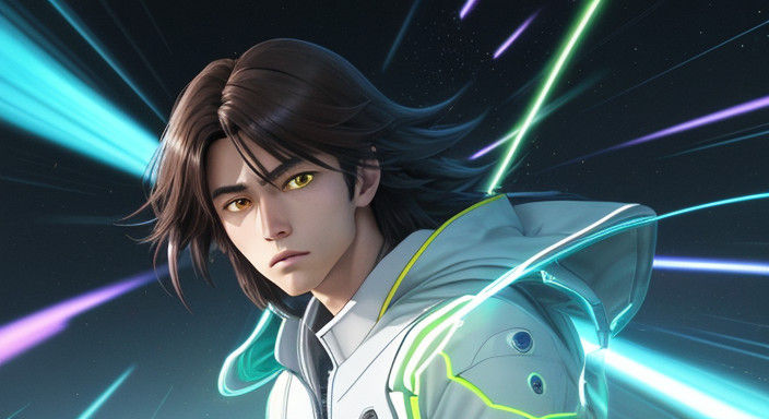 Charming Adolescent Hero in Neon City