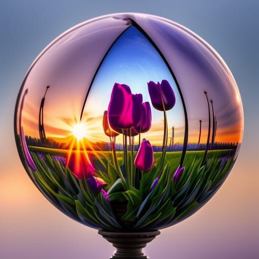 Tulips in Sphere at Sunset: Fine Art Photography