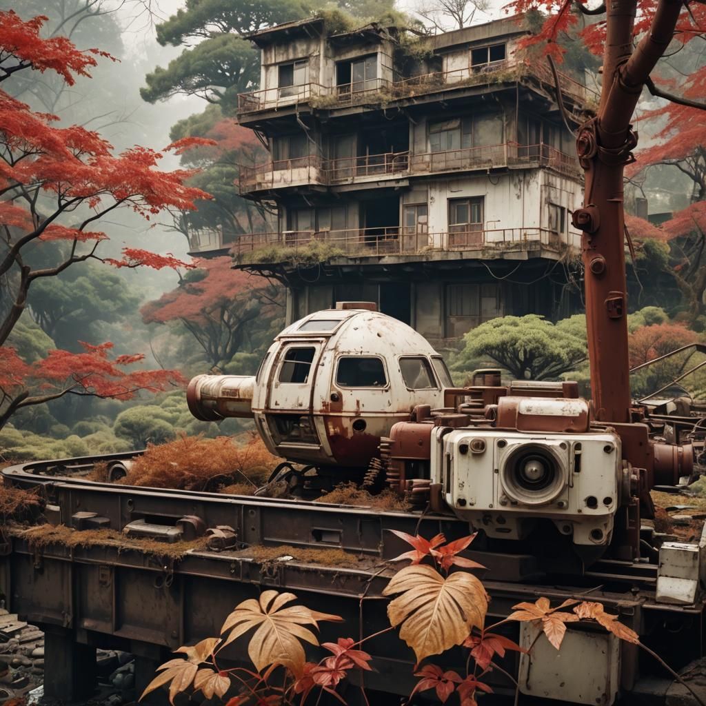 Ancient Sakura Tree in a Gritty Retro Landscape