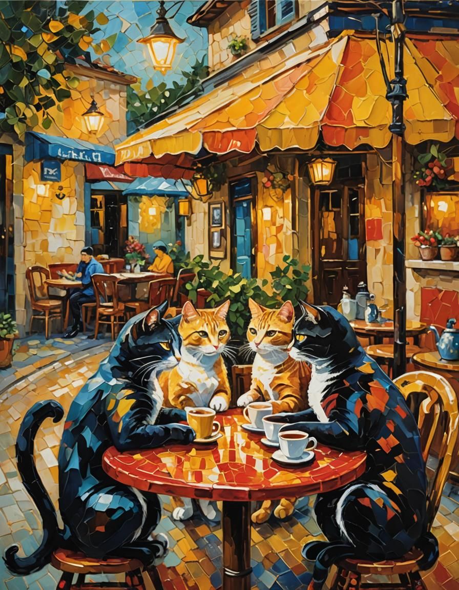 cats drinking coffee